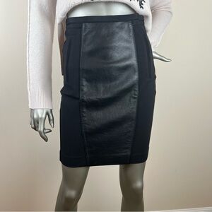 Ted Baker Leather Front Panel Black Stretch Pencil Skirt HighWaist Short Sz0 US2